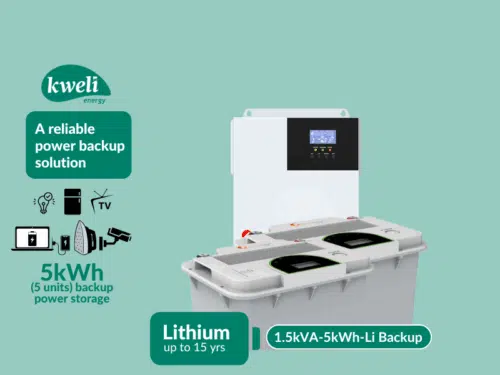 Kweli Energy 1.5kVA-5kWh1212 Lithium Hybrid Power Backup System; Durable Inverter-Battery Backup, Charge with Umeme/UEDCL or Generator,  Store upto 5 Units of Power Inverter-Battery Backup