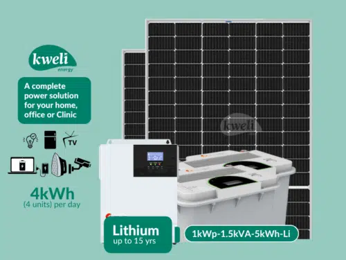 Kweli Energy 1kWp1.5kVA5kWh1212-Lithium Hybrid Solar System with WiFi Remote Monitoring; Complete Solar Solution for home Complete Solar Systems