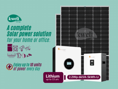 Kweli Energy 2.2kWp-6kVA-5kWh Lithium Hybrid Solar System with WiFi remote monitoring; Enjoy up to 10 units of Solar Power daily Complete Solar Systems
