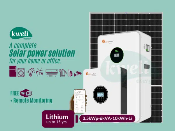 Kweli Energy 3.5kWp-10kWh-6kVA Lithium Hybrid Solar System; Enjoy up to 15 Units of Power Daily, FREE Wi-Fi + Remote Monitoring, Automatic Switchover, Compatible with Grid/UEDCL & Generator Complete Solar Systems