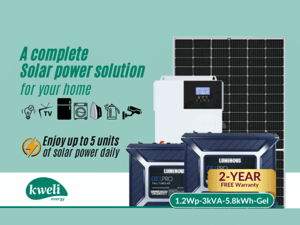 Kweli Energy 1.2kWp3kVA5.8kWh-Gel Hybrid Solar System