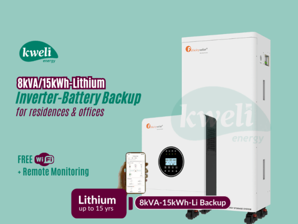Kweli Energy 8kVA-15kWh Lithium Battery-Inverter Backup System; Automatic Switchover, FREE WiFi plus Remote Monitoring, Charge with Grid/UEDCL, Generator or Solar Inverter-Battery Backup