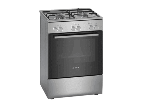 Bosch Series 2 Freestanding Dual Fuel Cooker HXA050F50S; 60cm, 3 Gas Burners + 1 Electric Hotplate, Electric Oven, Stainless Steel Finish, Flame Safety Cut-off Cookers