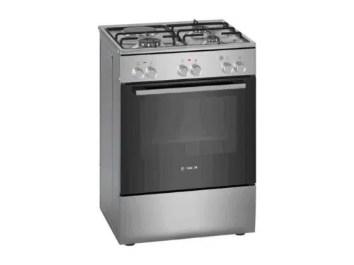 Bosch Series 2 Freestanding Dual Fuel Cooker HXA050F50S; 60cm, 3 Gas Burners + 1 Electric Hotplate, Electric Oven, Stainless Steel Finish, Flame Safety Cut-off Cookers