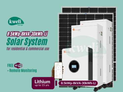 Kweli Energy 8.5kWp-8kVA-30kWh Lithium Smart Hybrid Solar System; Generate up to 38 Units of Power Daily, Automatic Switchover, FREE Remote Monitoring via WiFi, Charge with Grid/UEDCL, Generator or Solar Complete Solar Systems