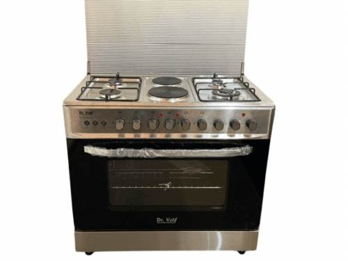 DR VOLT 90cm Gas & Electric Cooker IQ-FC9942SS; 4 Gas + 2 Hot Plates, Pulse Ignition, Enamelled Pan Support, 90L Oven with Lamp, Rotisserie & Timer Function Combo Cookers
