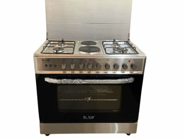 DR VOLT 90cm Gas & Electric Cooker IQ-FC9942SS; 4 Gas + 2 Hot Plates, Pulse Ignition, Enamelled Pan Support, 90L Oven with Lamp, Rotisserie & Timer Function Combo Cookers