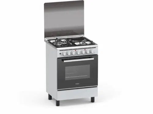 Haier 3 Gas + 1 Electric Cooker HCR2031EGT; 60×60cm Cooker, Electric Oven, Enamel Pan Supports, Glass Top Lid Combo Cookers