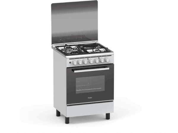 Haier 3 Gas + 1 Electric Cooker HCR2031EGB; 60×60 Stove, Electric Oven, Cast-Iron Grills, Glass Top Lid Combo Cookers