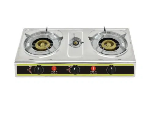 IQRA 3-Burner Gas Stove IQ-GS3BSS; Stainless Steel Body, Brass Burners, Auto Ignition Gas Stoves
