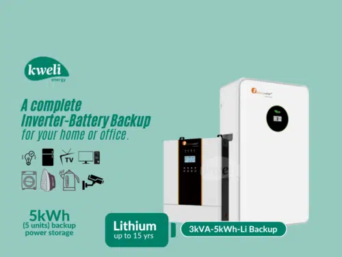 Kweli Energy 3kVA-5kWh24V Lithium Hybrid Power Backup System; Durable Inverter-Battery Backup, Charge with Umeme/UEDCL or Generator,  Store upto 5 Units of Power Inverter-Battery Backup