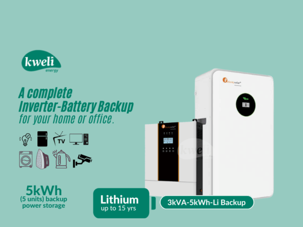 Kweli Energy 3kVA-5kWh24V Lithium Hybrid Power Backup System; Durable Inverter-Battery Backup, Charge with Umeme/UEDCL or Generator,  Store upto 5 Units of Power Inverter-Battery Backup 3
