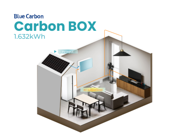 Blue Carbon 1.63kWh Solar Home System Carbon BOX BCT-CB1.0; 500W AC Output, 19.2V Lithium Battery, 21–28V PV Input, Integrated Solar Power System