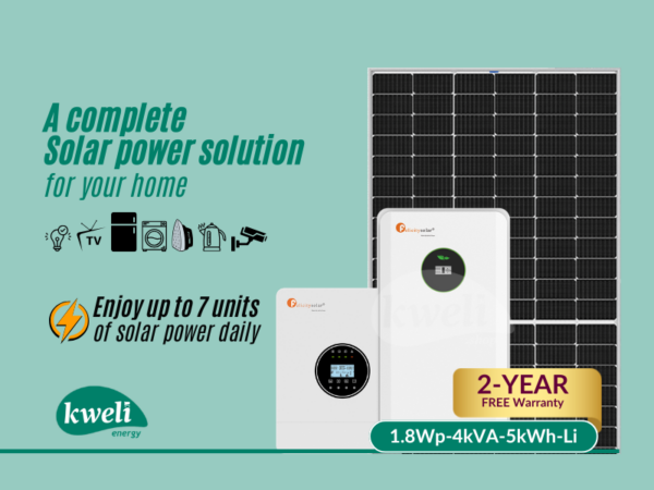 Kweli Energy 1.8kWp-5kWh-4kVA Lithium Smart Hybrid Solar System; Automatic Switchover, FREE Remote Monitoring via WiFi, Compatible with Grid & Generator Complete Solar Systems