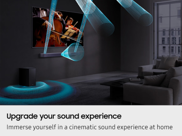 Samsung Q-Series 3.1.2ch Soundbar HW-Q600F; Wireless Subwoofer, Dolby Atmos, DTS Virtual:X, Q-Symphony, SpaceFit Sound Pro, HDMI eARC Sound & DVD