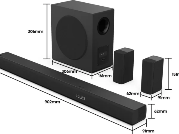 Hisense 5.1ch Soundbar HS-5100; 540W Power, Wireless Subwoofer, Rear Speakers, Dolby Digital Plus, DTS Virtual:X, Bluetooth 5.3, HDMI ARC Sound & DVD