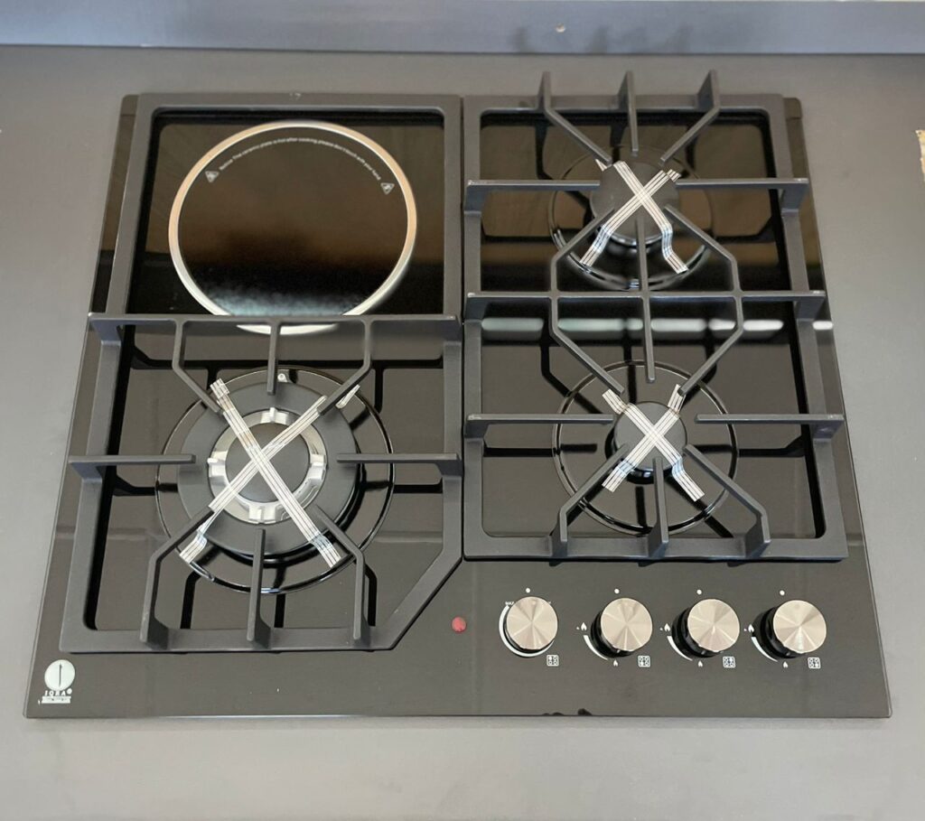 IQRA Built-In Hob, 60cm, 3 Gas Burners + 1 Ceramic Hotplate IQ-KH4009EG, Tempered Glass Top, Dual Fuel Hybrid Cooking System, Auto Ignition
