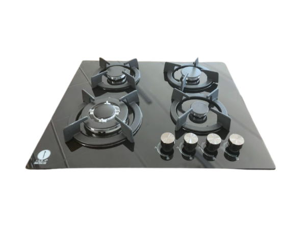 IQRA 60cm Built-In Gas Hob IQ-KH4002BG; 4 Gas Burners, Tempered Glass Top, Auto Ignition, Cast Iron Pan Supports, Jet Burner Built-in Hobs