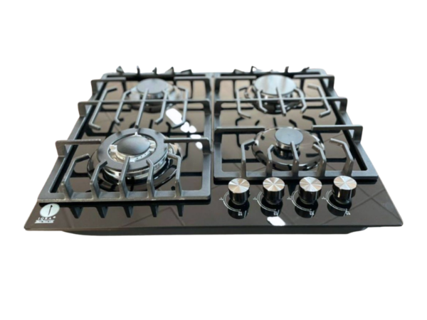 IQRA 60cm Built-In Gas Hob IQ-KH4027G; 4 Gas Burners, Glass Top, Wok Burner, Cast Iron Pan Supports, Jet Burniger Built-in Hobs