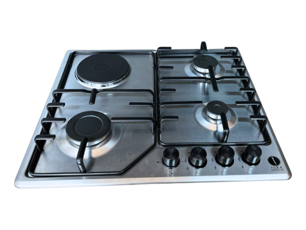 IQRA 60cm Built-In Hob IQ-BH631-SS; 3 Gas Burners + 1 Hotplate, Inox Body, Enamel Pan Supports, UK Plug Built-in Hobs
