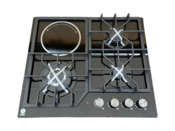 IQRA 60cm Built-In Hob IQ-KH4009EG; 3 Gas Burners + 1 Ceramic Hotplate, Tempered Glass Top, Dual Fuel Hybrid Cooking System, Auto Ignition Built-in Hobs
