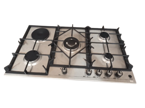 IQRA 90cm Built-In Hob IQ-MOON 9L3GTP; 4 Gas Burners + 1 Hotplate, Stainless Steel, FFD Safety Device, Pulse Ignition, Cast Iron Pan Supports, Jet Burner Built-in Hobs