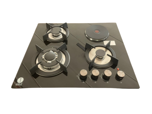 IQRA Built-In Hob, 60cm, 3 Gas Burners + 1 Electric Hotplate IQ-KH4002EG, Tempered Glass Top, Auto Ignition, Cast Iron Pan Supports, Jet Burner Built-in Hobs IQRA Built-In Hob, 60cm, 3 Gas Burners + 1 Electric Hotplate IQ-KH4002EG, Tempered Glass Top, Auto Ignition, Cast Iron Pan Supports, Jet Burner Built-in Hobs