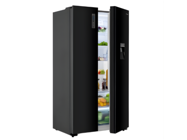 Hisense 750L Side-by-Side Refrigerator RC-75WS4SB1 Glass Black; Total No Frost, Water Dispenser, Multi Air Flow, LED Touch Control, A+