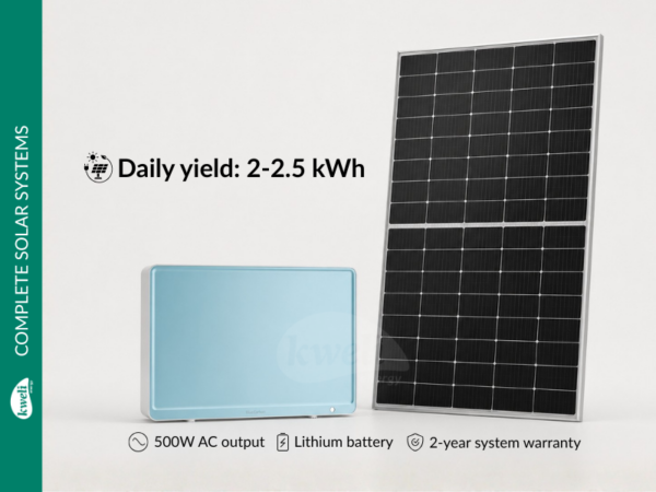 Kweli Energy 550Wp-1.63kWh-500W Complete Off-Grid Solar Power System; 2-2.5kWh Daily Yield, Long-Life Lithium Battery, Powers Essential Loads Day & Night