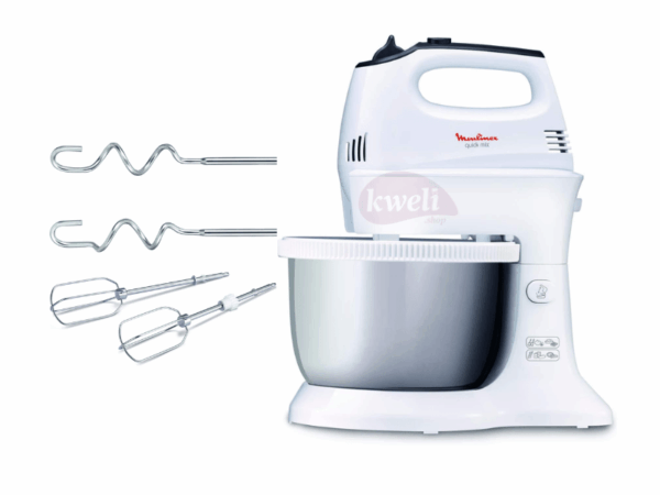 Moulinex 3.5L Quick Mix Hand Mixer HM311127 – Stainless Steel Stand Bowl, 300 Watts, White, Plastic