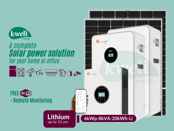 Kweli Energy 6kWp-20kWh-8kVA Lithium Hybrid Solar System: Enjoy up to 25 Units of Power Daily, FREE Wi-Fi + Remote Monitoring, Automatic Switchover, Compatible with Grid/UEDCL & Generator